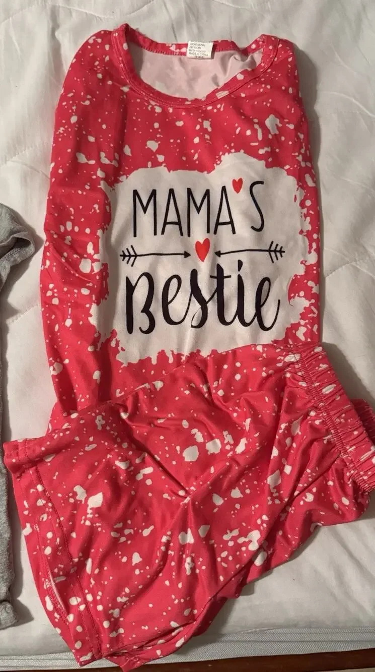 Mama’s Bestie Letter Print Two-Piece T-Shirt & Shorts Set, Comfortable Top/Pants